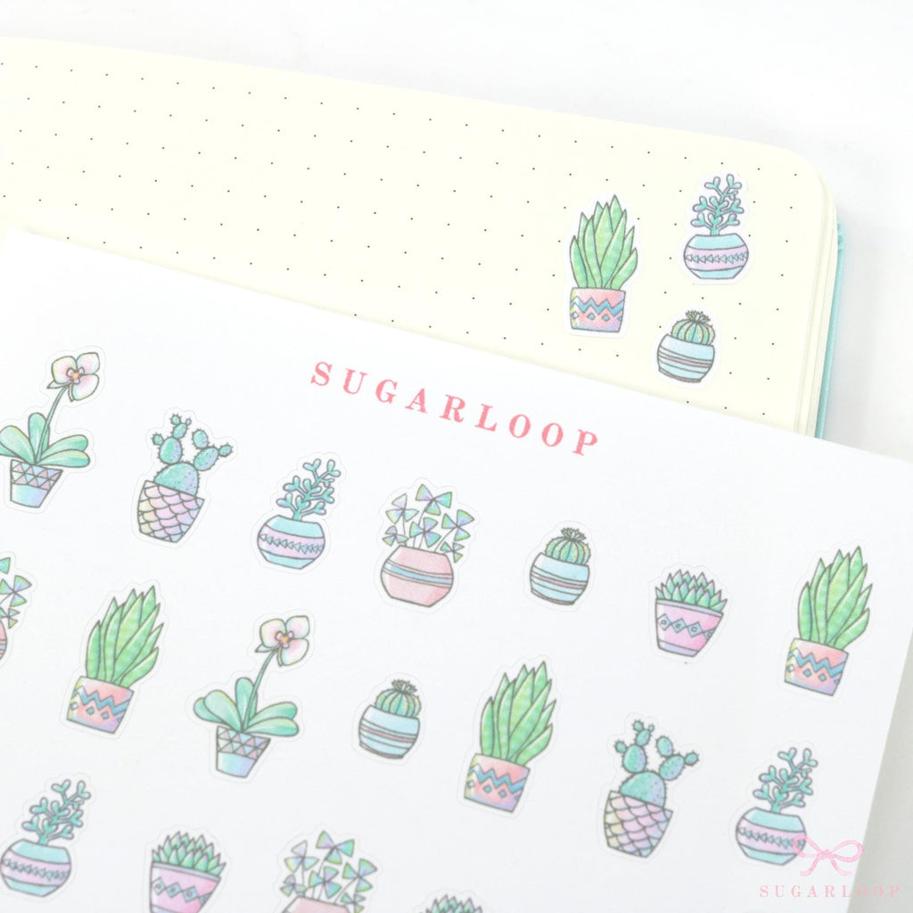 Cute Hand-Drawn Pot Plant Stickers – Bujo & Planner Stickers for Planning and Journaling