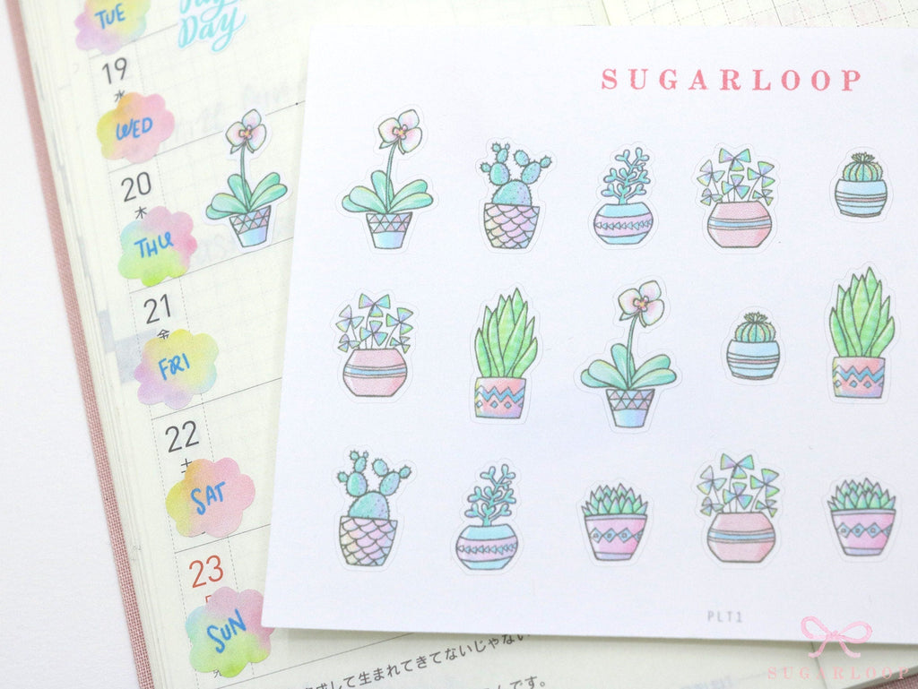 Cute Hand-Drawn Pot Plant Stickers – Bujo & Planner Stickers for Planning and Journaling