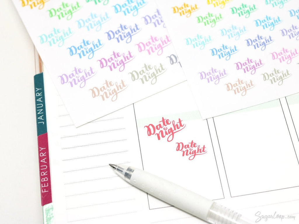 Rainbow Date Night Script Planner Stickers, Multicolor