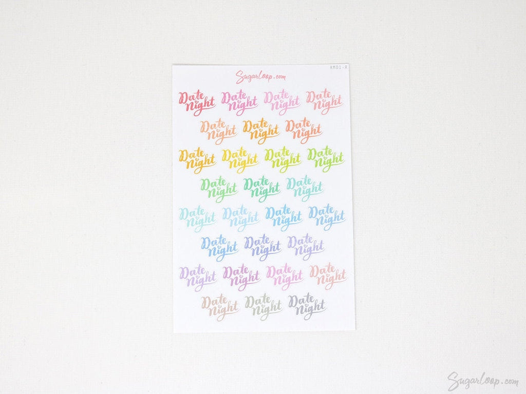 Rainbow Date Night Script Planner Stickers, Multicolor
