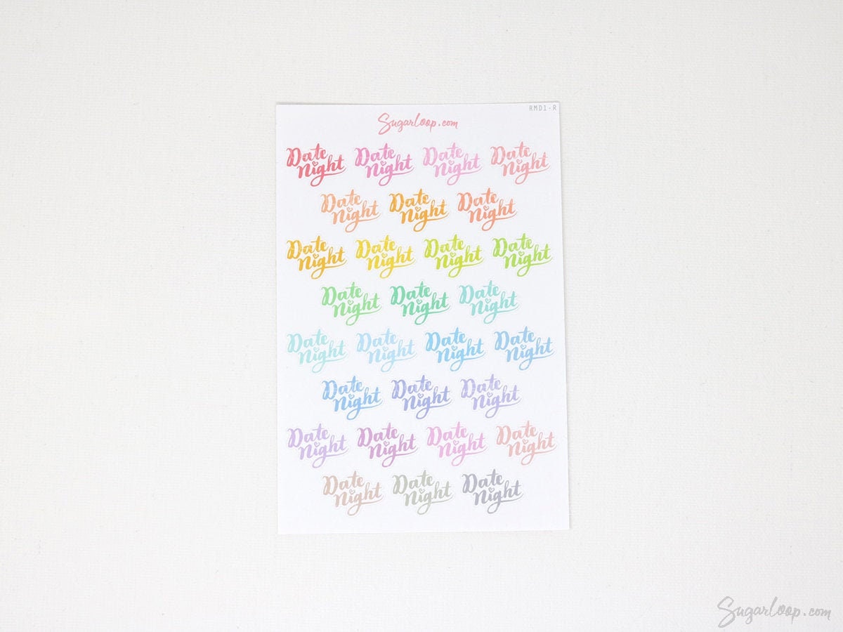 Rainbow Date Night Script Icon Stickers – Bujo & Planner Stickers for Journaling and Planning