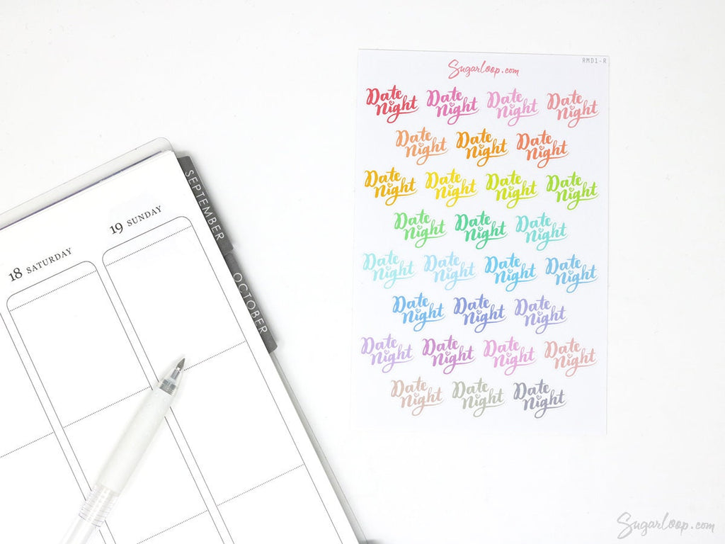 Rainbow Date Night Script Planner Stickers, Multicolor