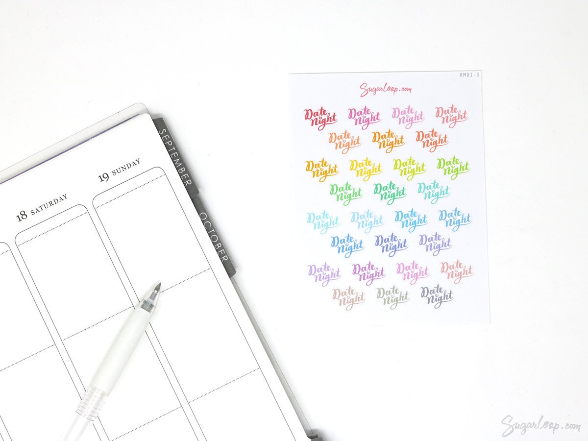 Rainbow Date Night Script Icon Stickers – Bujo & Planner Stickers for Journaling and Planning