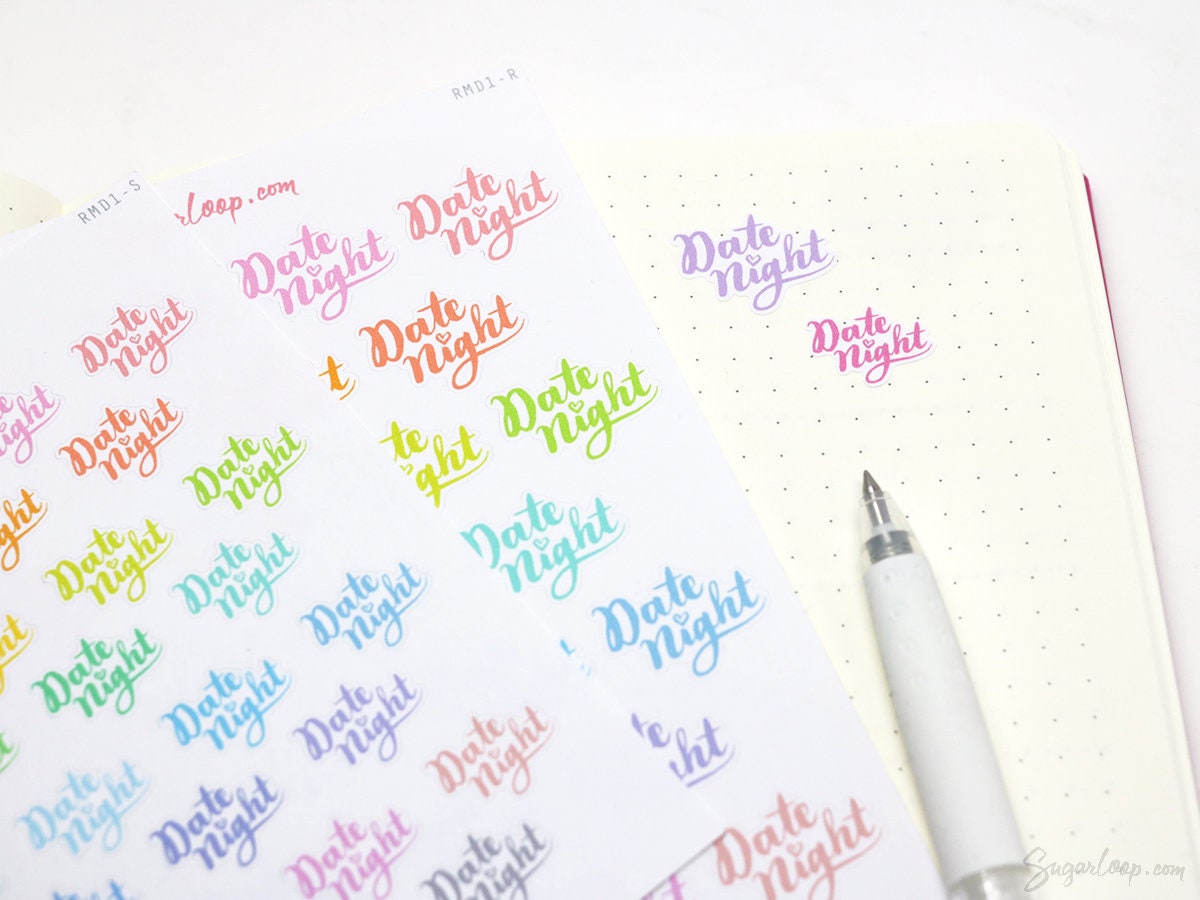Rainbow Date Night Script Icon Stickers – Bujo & Planner Stickers for Journaling and Planning