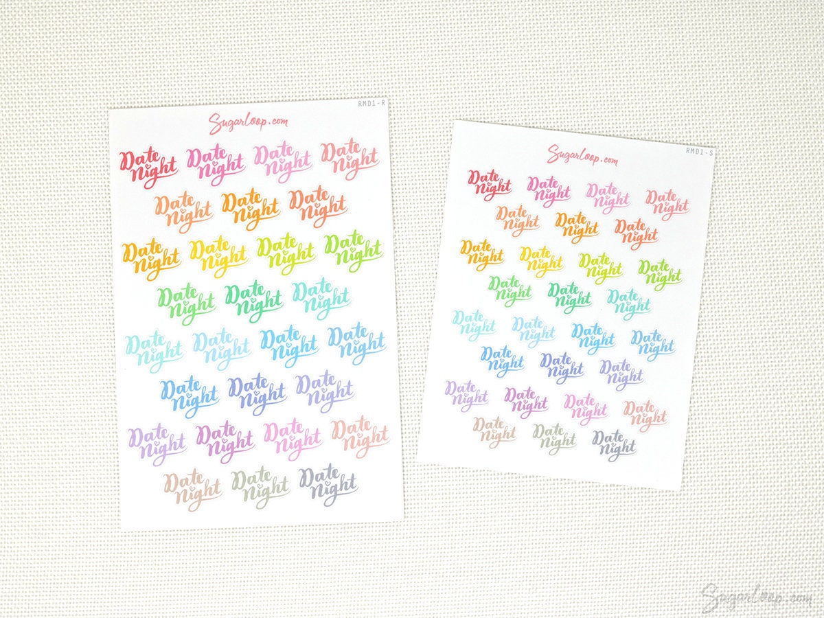 Rainbow Date Night Script Icon Stickers – Bujo & Planner Stickers for Journaling and Planning
