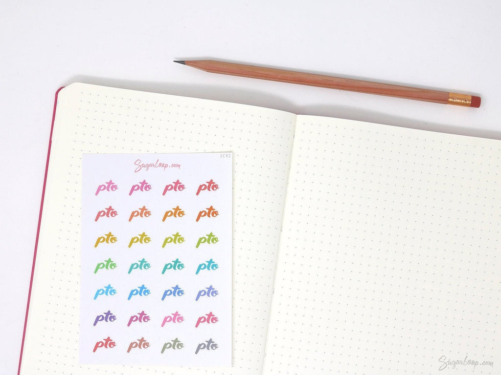 Hand lettered Script Icon Planner Stickers -  Rainbow, PTO, Paid Time Off, Office, Work & Holiday Bujo Stickers