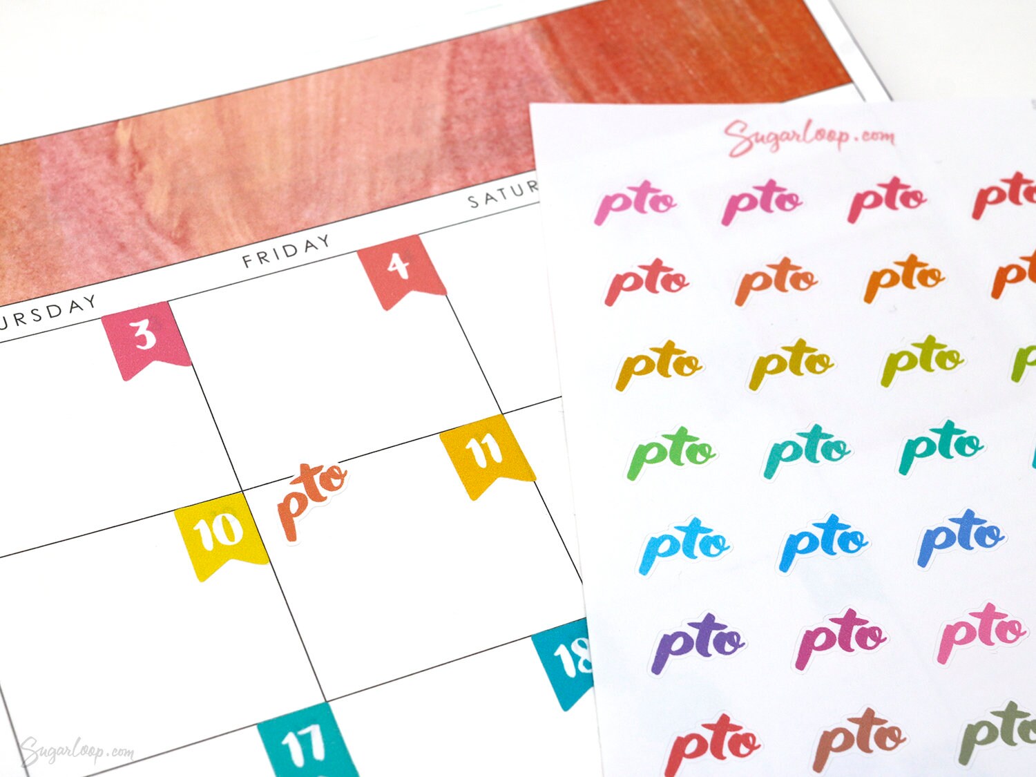 Hand lettered Script Icon Planner Stickers -  Rainbow, PTO, Paid Time Off, Office, Work & Holiday Bujo Stickers