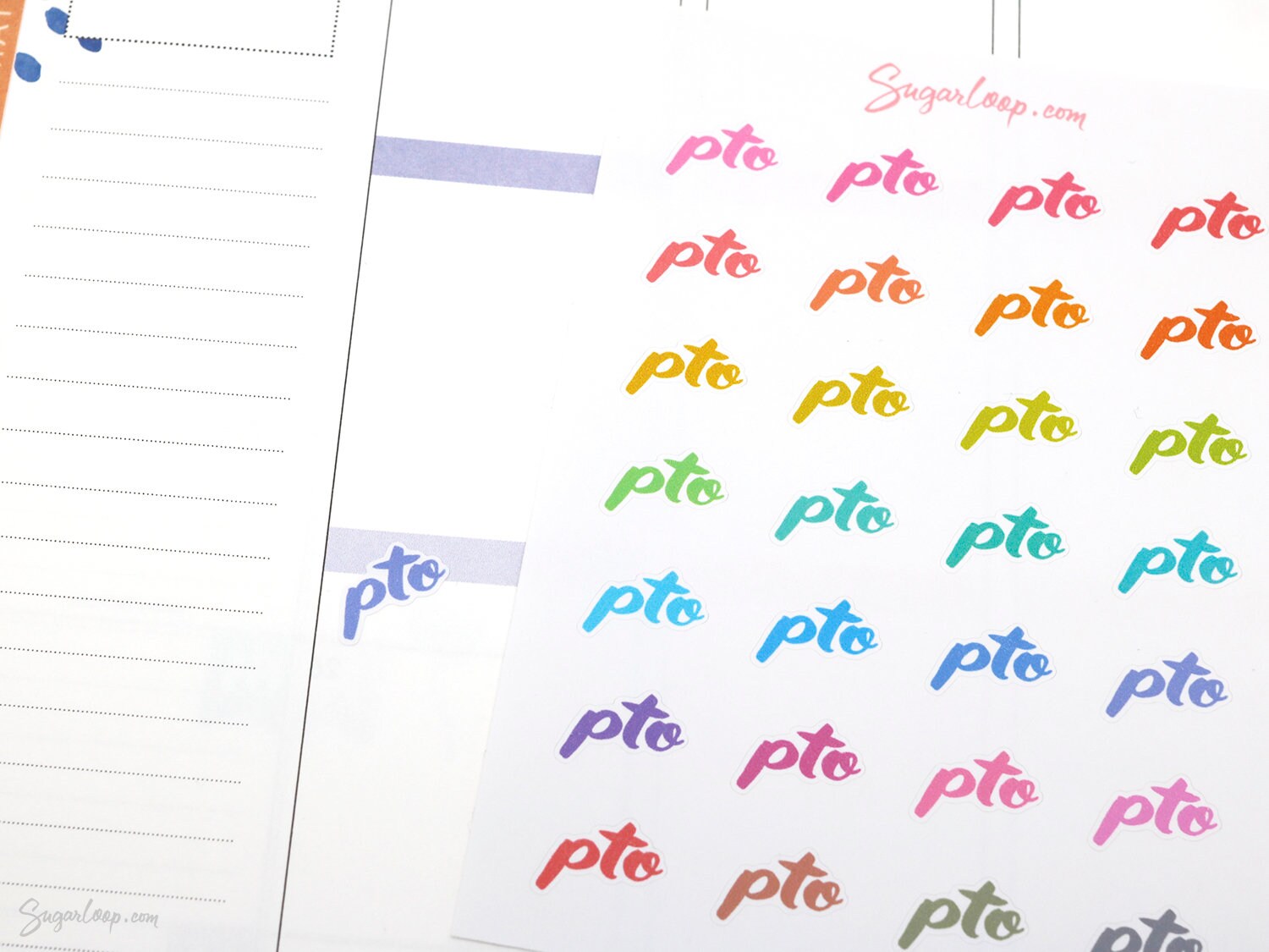 Hand lettered Script Icon Planner Stickers -  Rainbow, PTO, Paid Time Off, Office, Work & Holiday Bujo Stickers