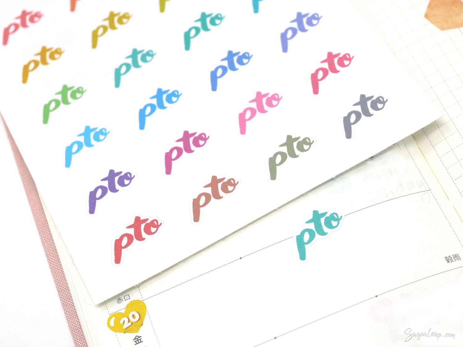 Hand lettered Script Icon Planner Stickers -  Rainbow, PTO, Paid Time Off, Office, Work & Holiday Bujo Stickers