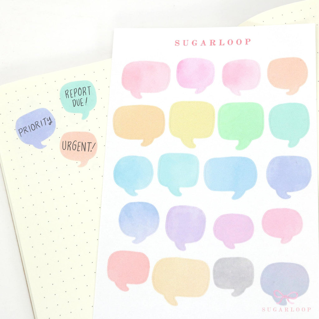 Speech Bubble Bujo Planner Stickers: Rainbow Watercolor