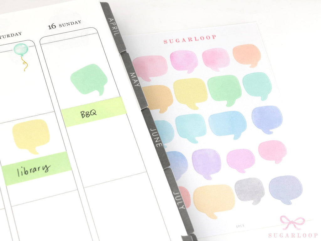 Speech Bubble Bujo Planner Stickers: Rainbow Watercolor