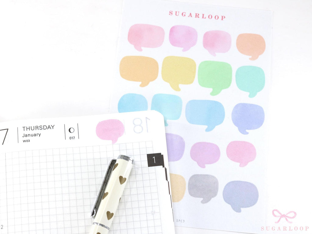 Speech Bubble Bujo Planner Stickers: Rainbow Watercolor