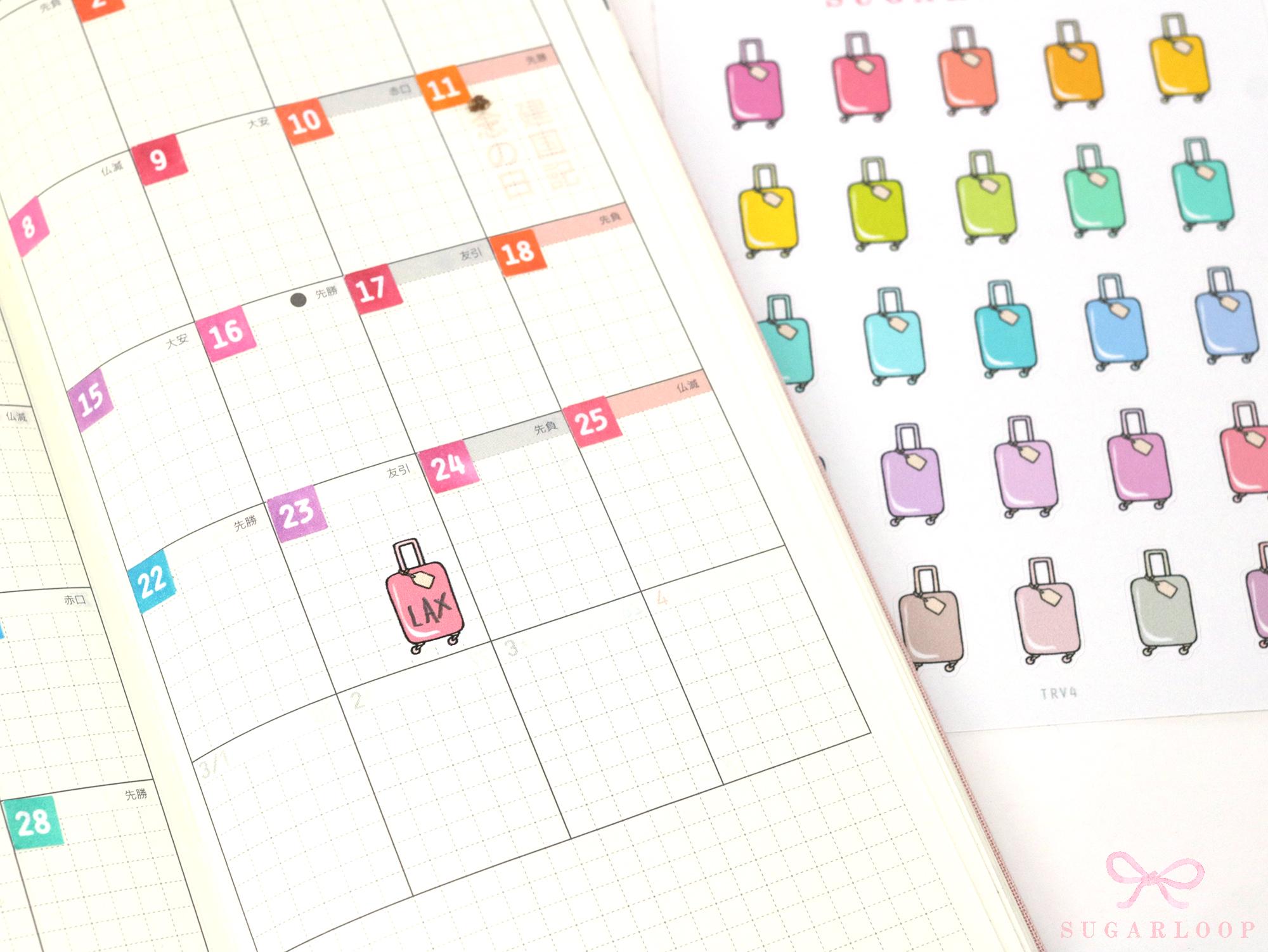 Cute Suitcase Icons for Planners & Journals – Holiday & Trip Planning and Journaling