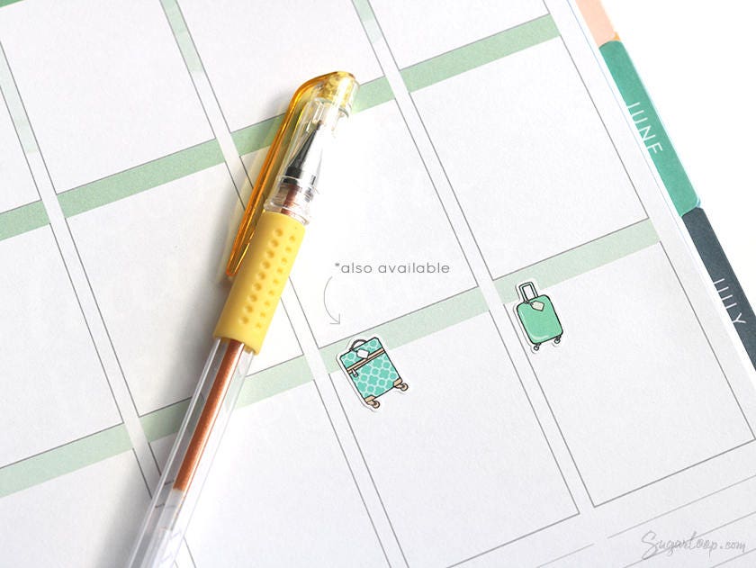 Cute Suitcase Icons for Planners & Journals – Holiday & Trip Planning and Journaling