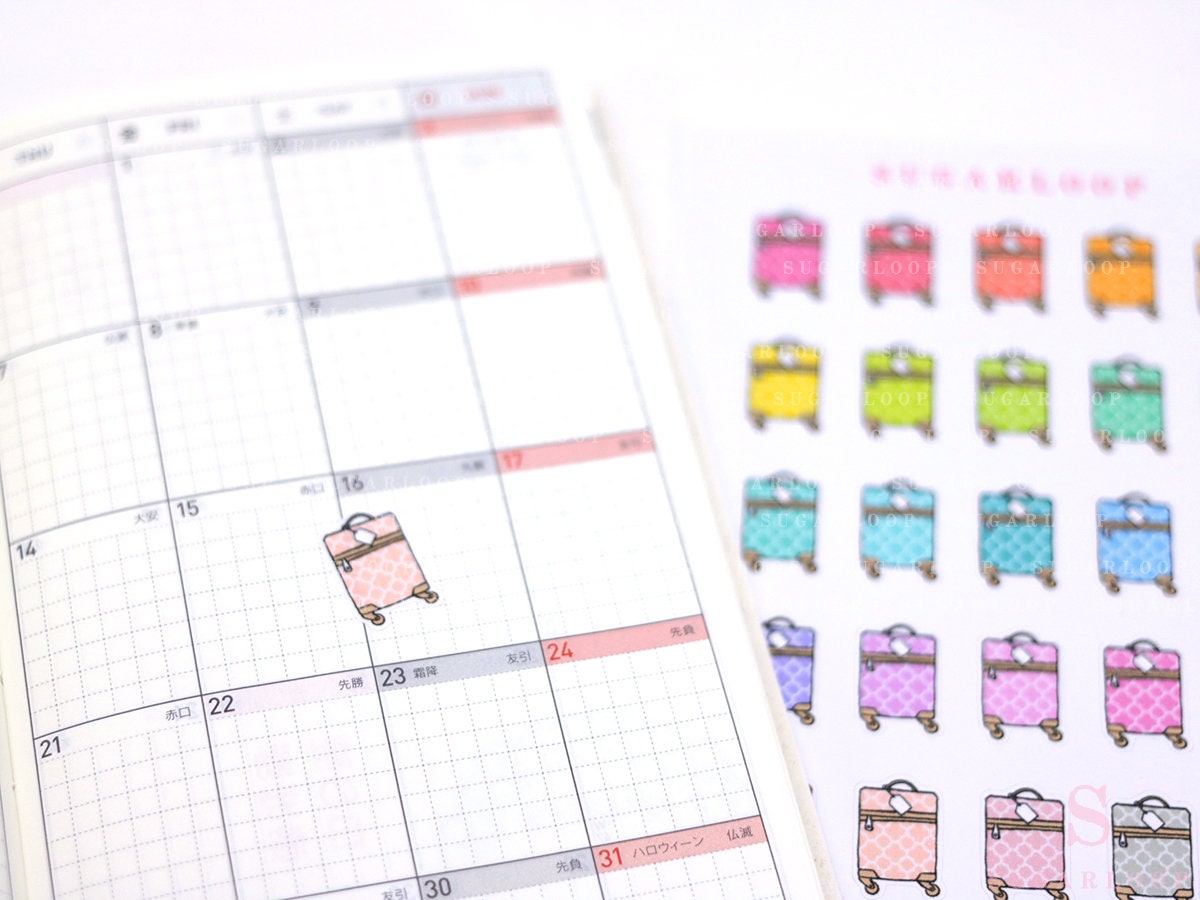 Cute Patterned Travel Suitcase Planner & Journal Stickers – Holiday & Trip Planning and Journaling