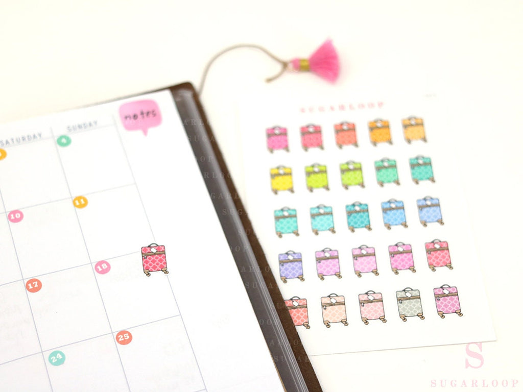 Cute Patterned Travel Suitcase Planner & Journal Stickers – Holiday & Trip Planning and Journaling