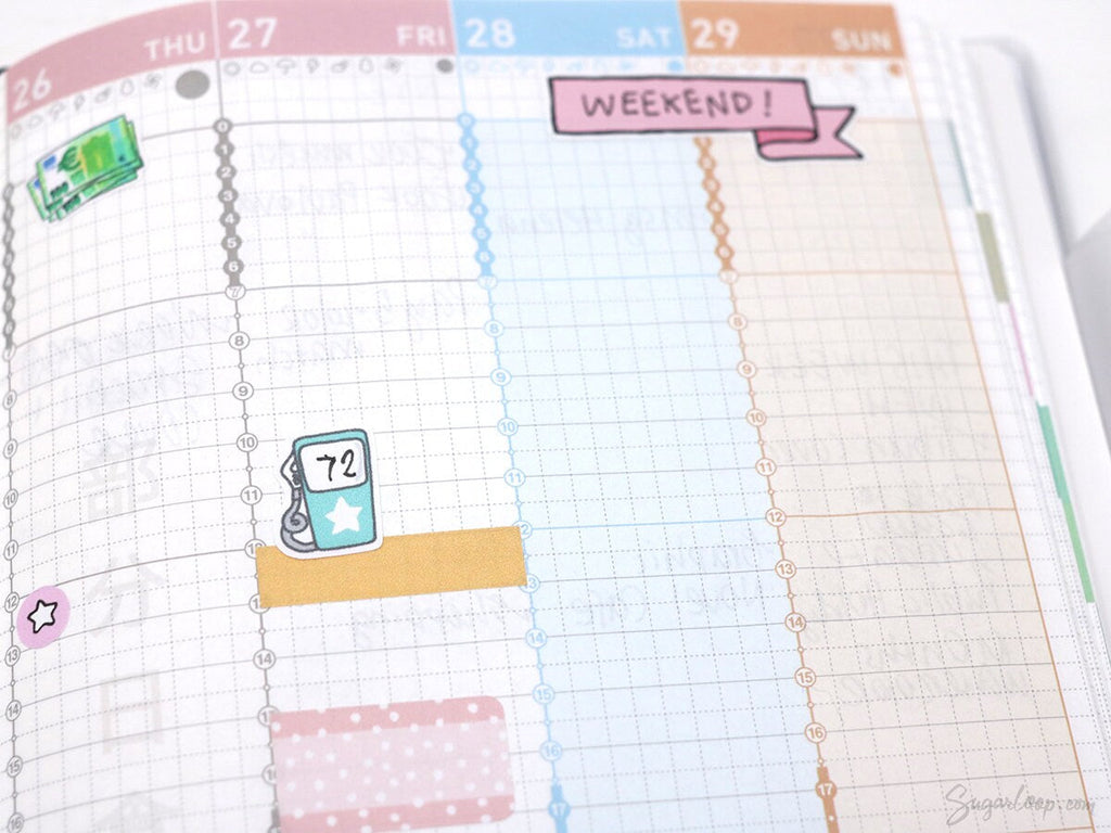 Vintage Style Cute Kawaii Doodle Gas Pump Petrol Planner & Journal Stickers