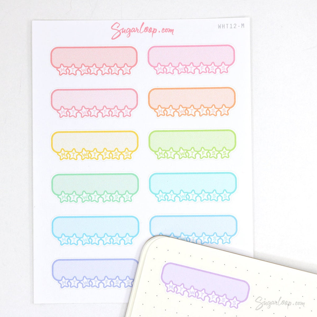 Cute Kawaii Style Weekly Habit Tracker Bujo Planner Stickers: Rainbow