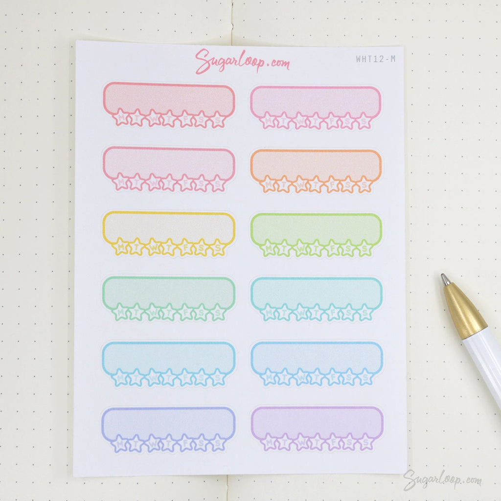 Cute Kawaii Style Weekly Habit Tracker Bujo Planner Stickers: Rainbow
