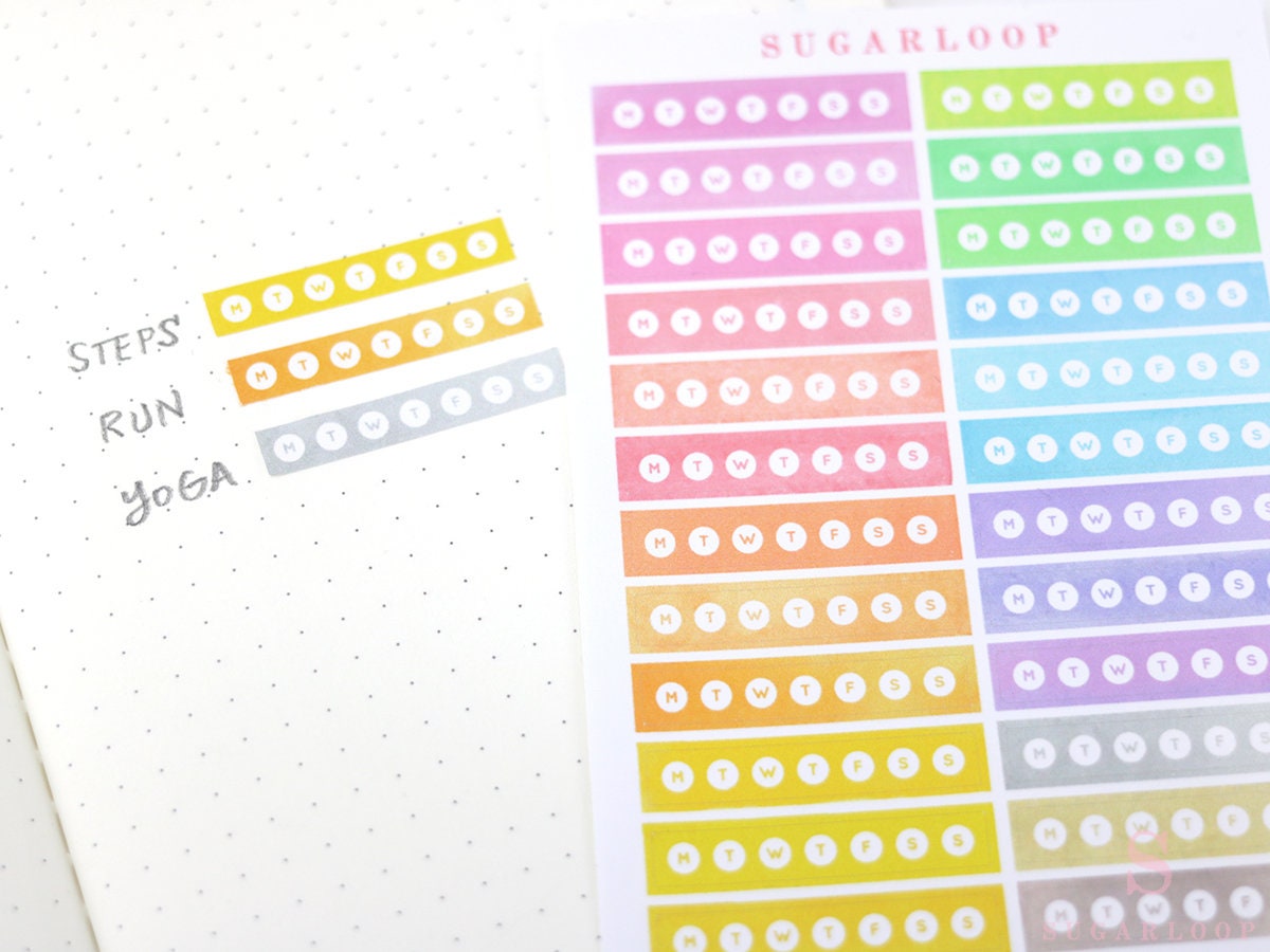 Watercolor Weekly Daily Habit Tracker Bujo Planner Stickers: Rainbow