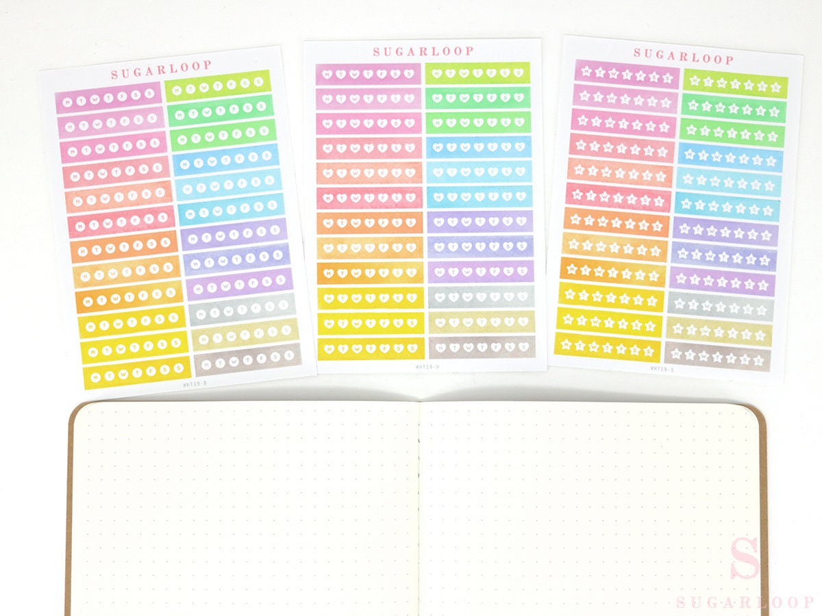 Watercolor Weekly Daily Habit Tracker Bujo Planner Stickers: Rainbow