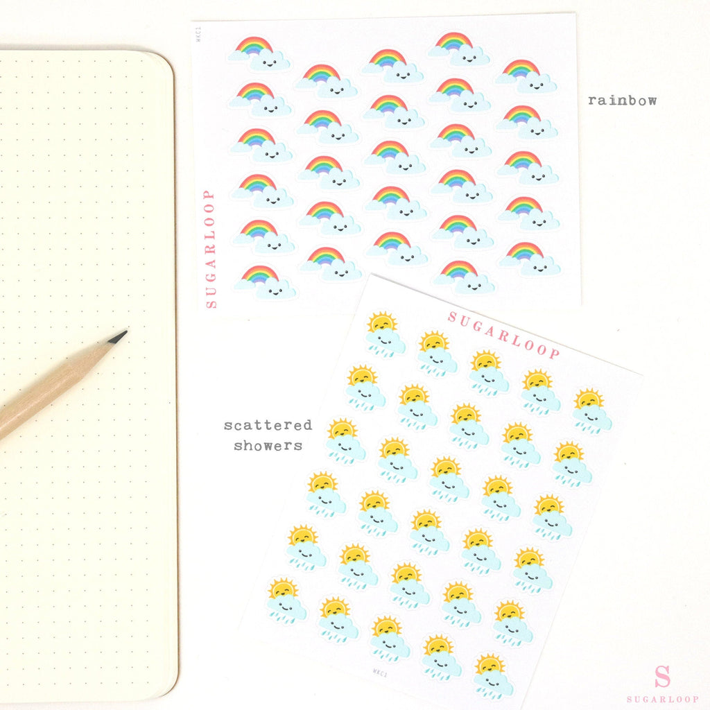 Kawaii Weather Icon Bujo Planner Stickers: approx 0.5 in (6 mm)