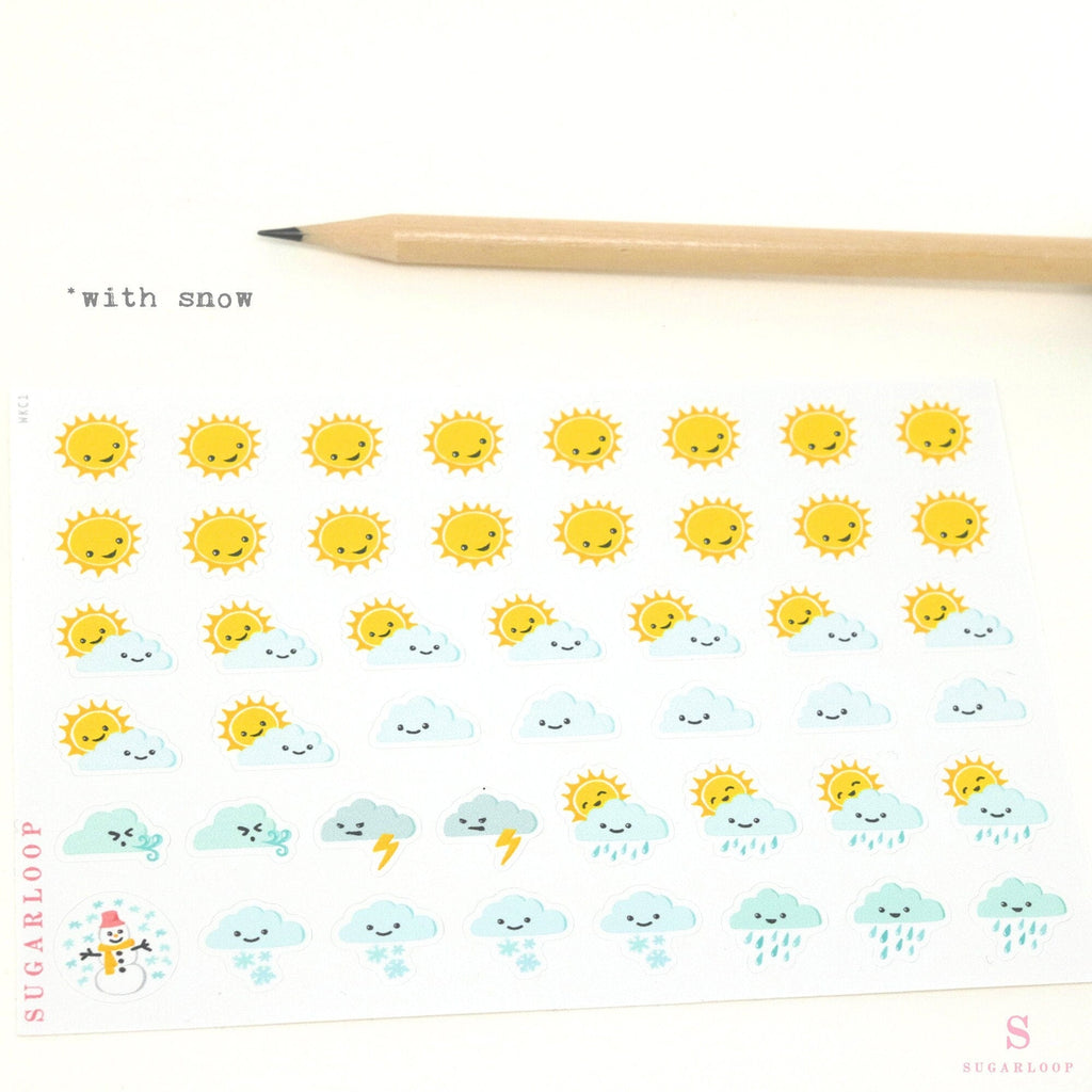 Kawaii Weather Icon Bujo Planner Stickers: approx 0.5 in (6 mm)