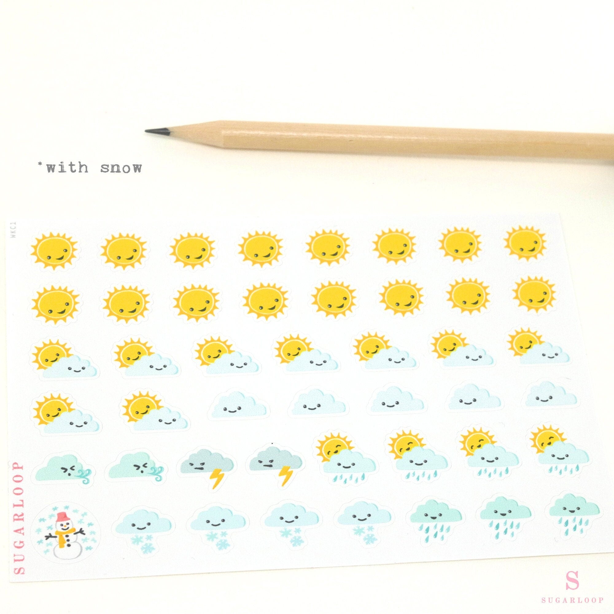Kawaii Weather Icon Bujo Planner Stickers: approx 0.5 in (6 mm)