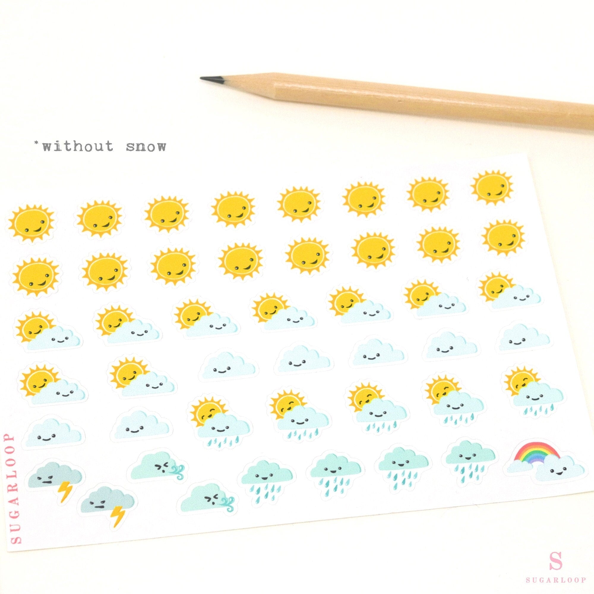 Kawaii Weather Icon Bujo Planner Stickers: approx 0.5 in (6 mm)