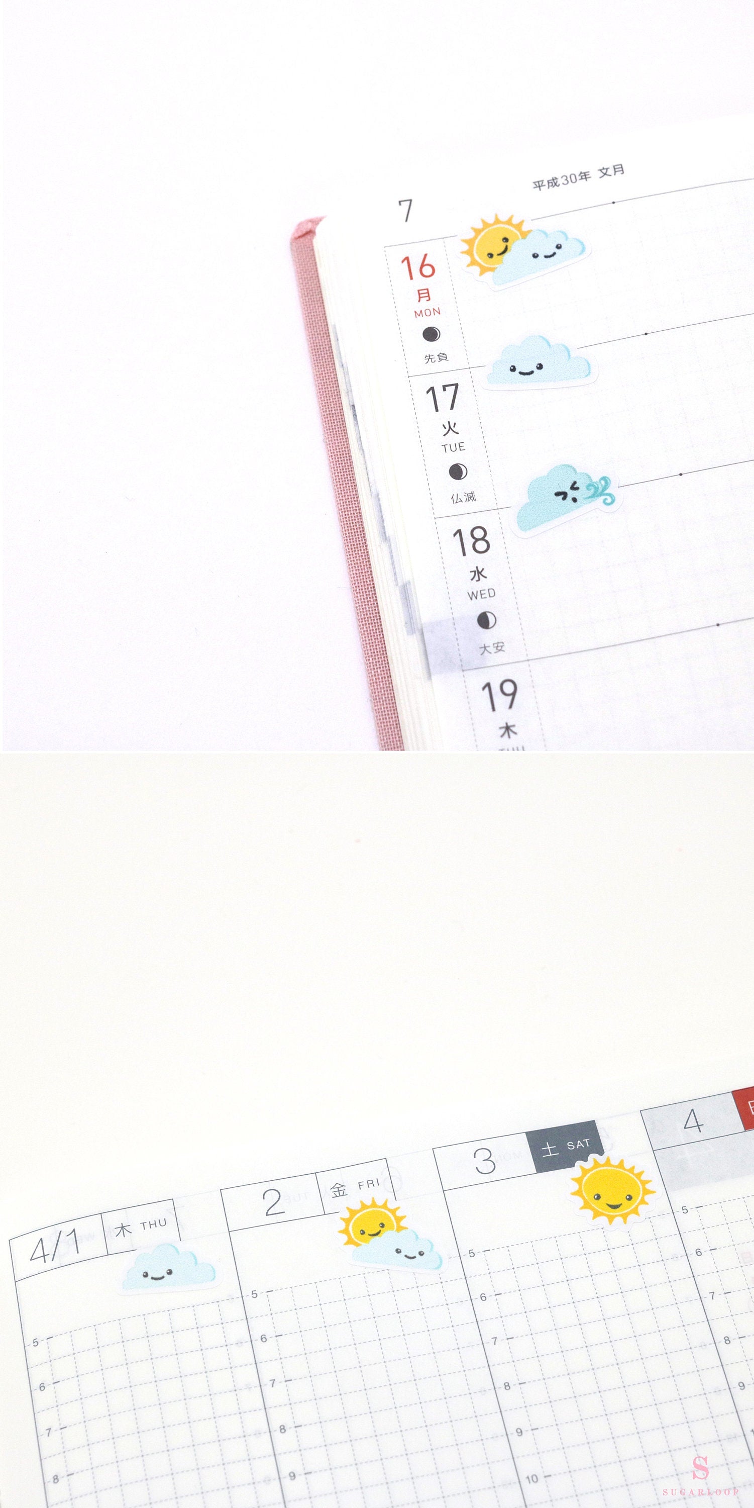 Kawaii Weather Icon Bujo Planner Stickers: approx 0.5 in (6 mm)