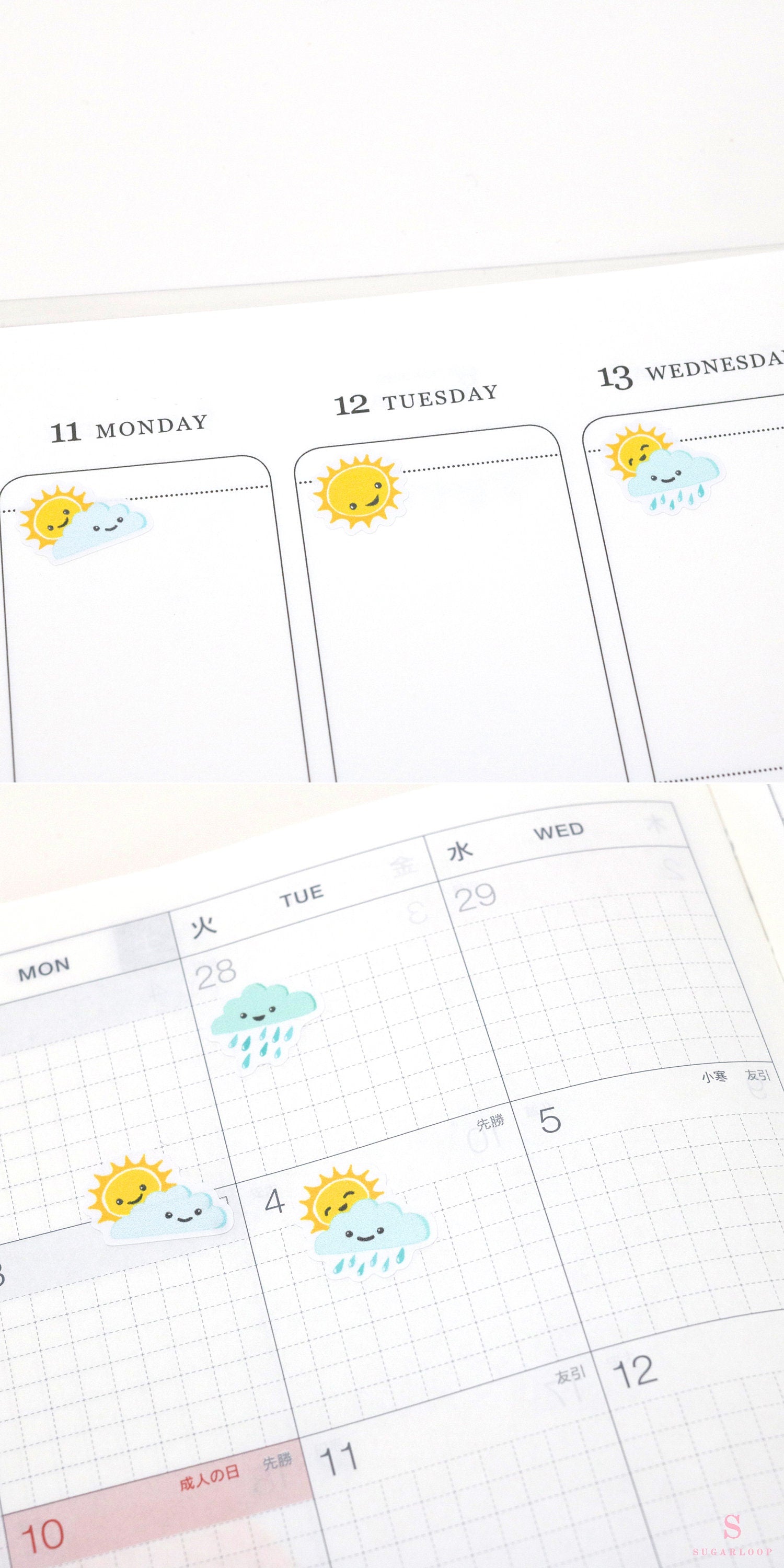 Kawaii Weather Icon Bujo Planner Stickers: approx 0.5 in (6 mm)
