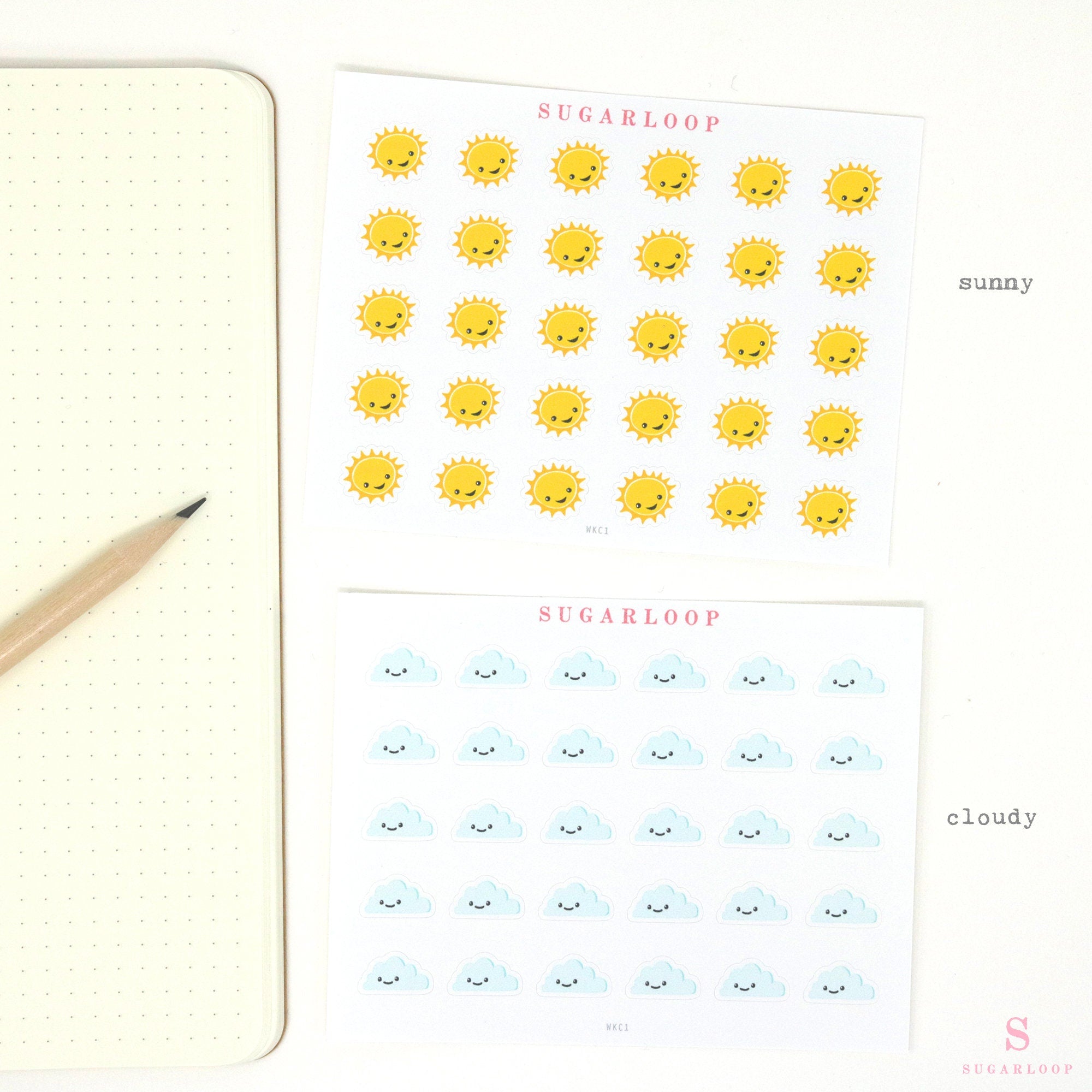Kawaii Weather Icon Bujo Planner Stickers: approx 0.5 in (6 mm)