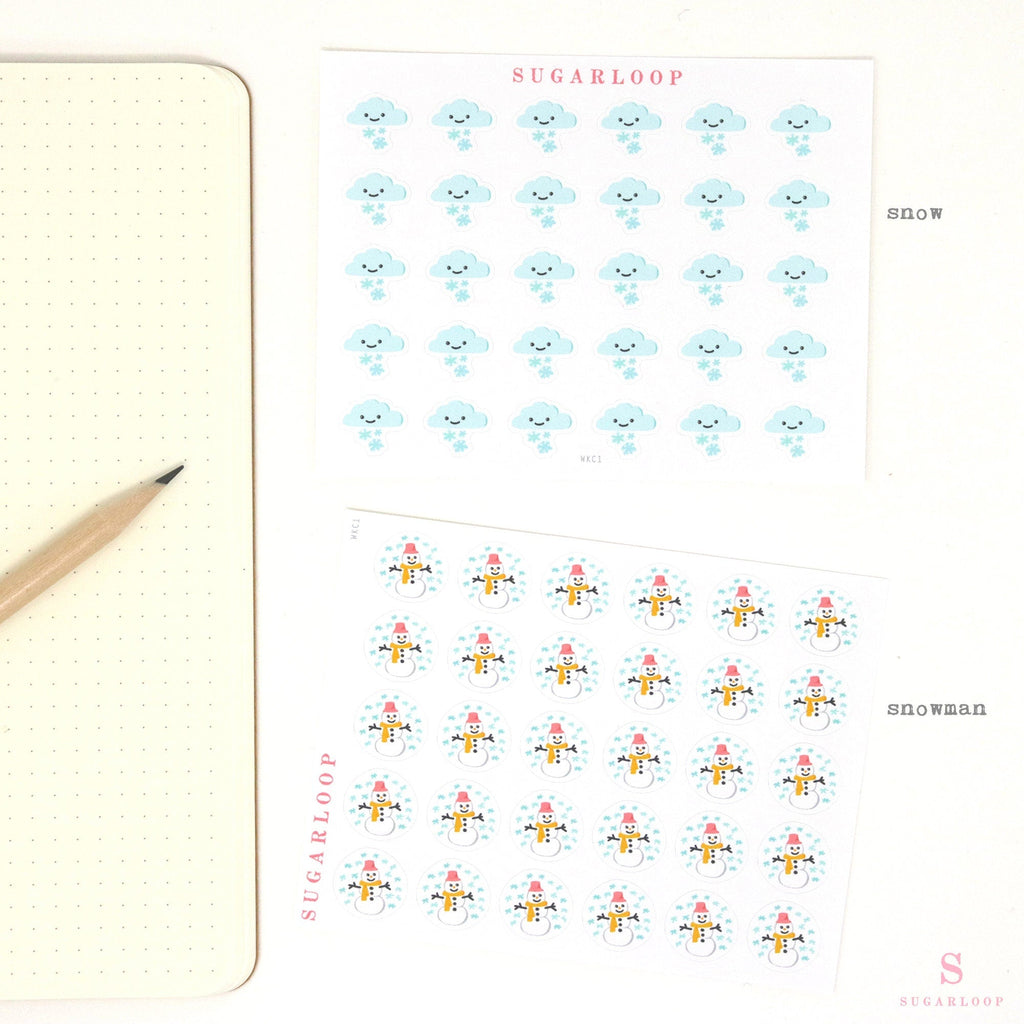 Kawaii Weather Icon Bujo Planner Stickers: approx 0.5 in (6 mm)