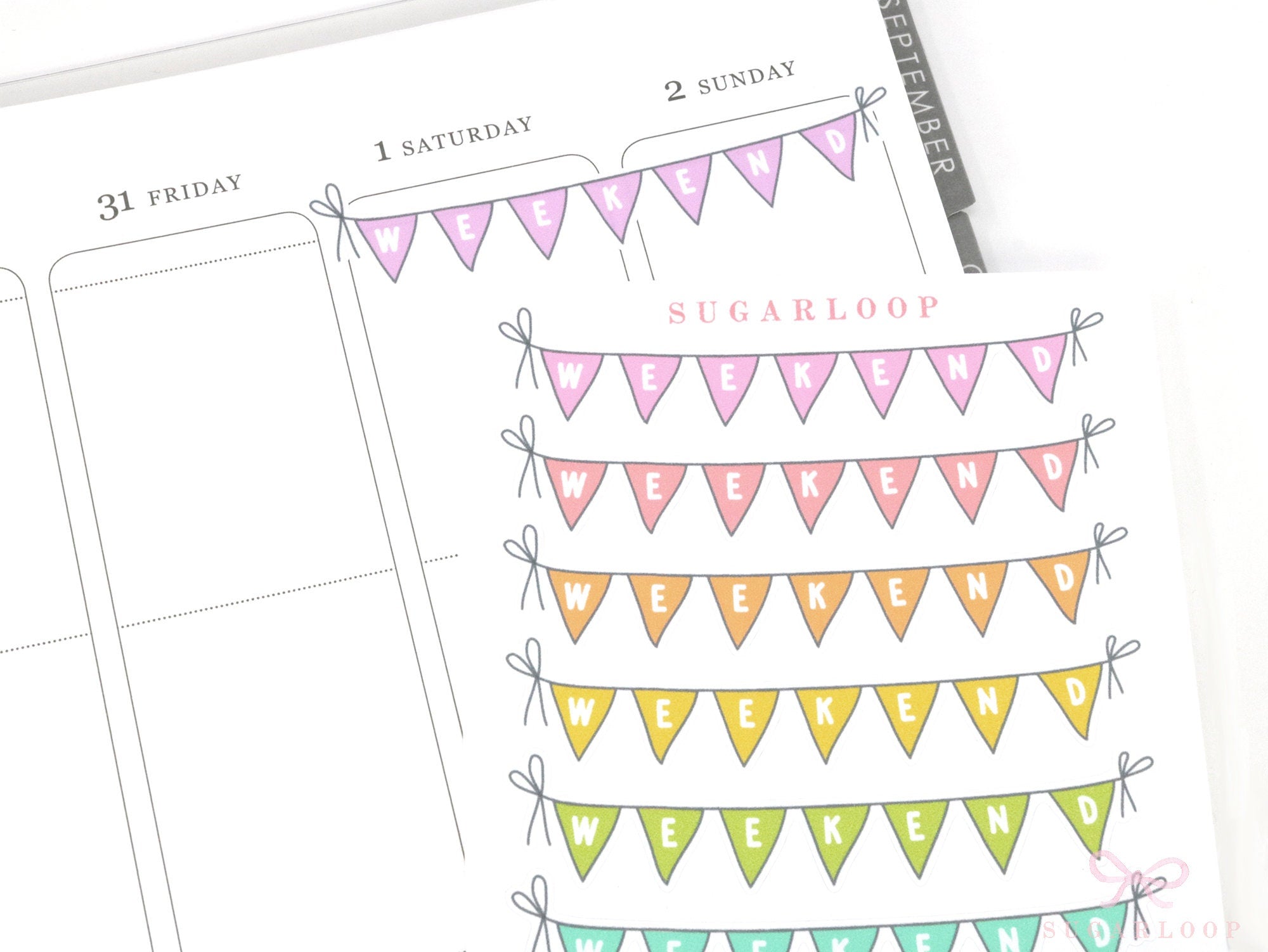 Weekend Bunting Bujo Planner Stickers: 3in (76 mm) Wide