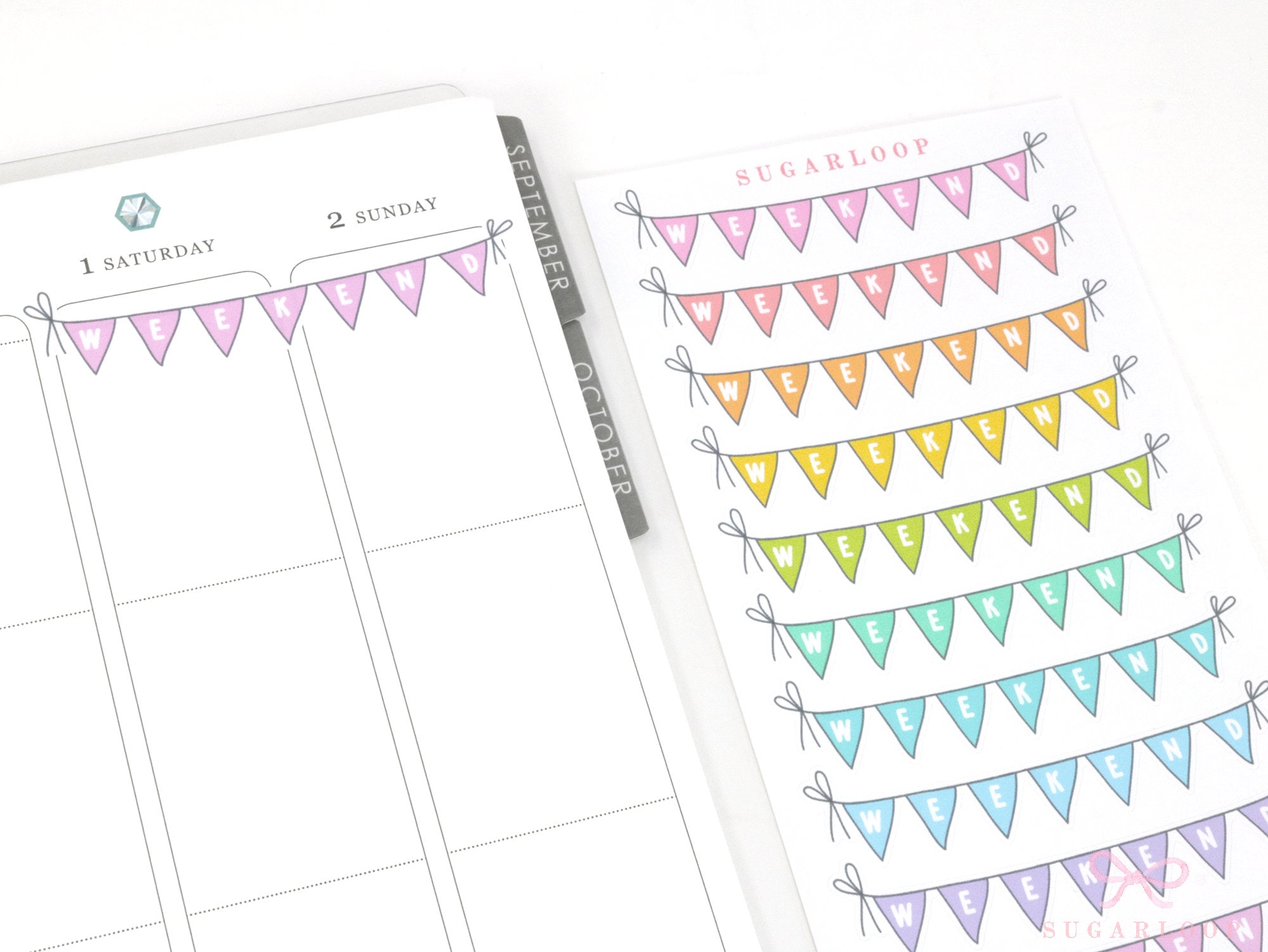 Weekend Bunting Bujo Planner Stickers: 3in (76 mm) Wide