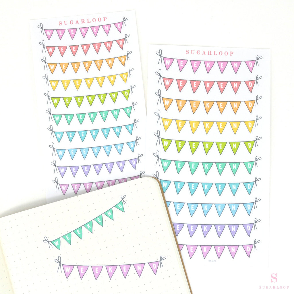 Weekend Bunting Bujo Planner Stickers: 3in (76 mm) Wide