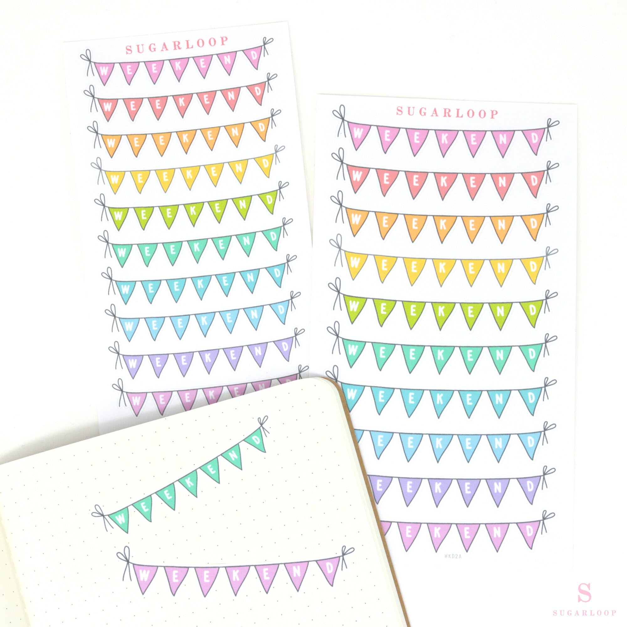 Weekend Bunting Bujo Planner Stickers: 3in (76 mm) Wide