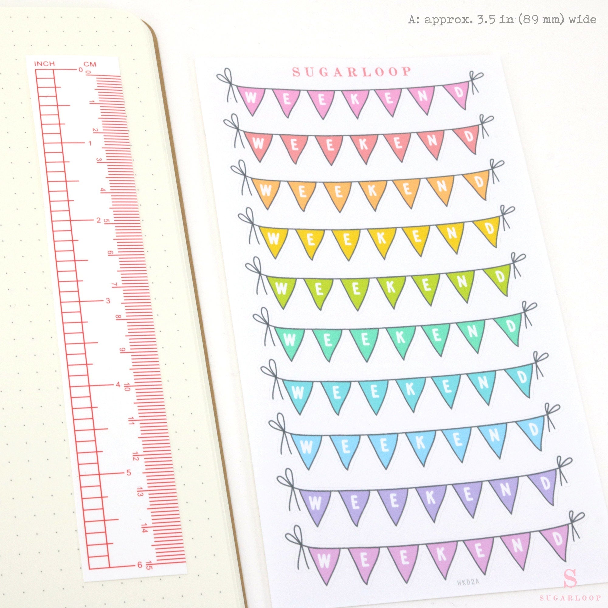 Weekend Bunting Bujo Planner Stickers: 3in (76 mm) Wide