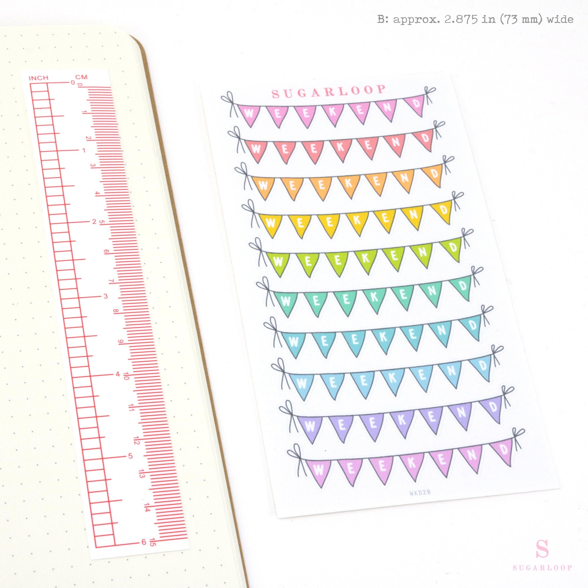 Weekend Bunting Bujo Planner Stickers: 3in (76 mm) Wide
