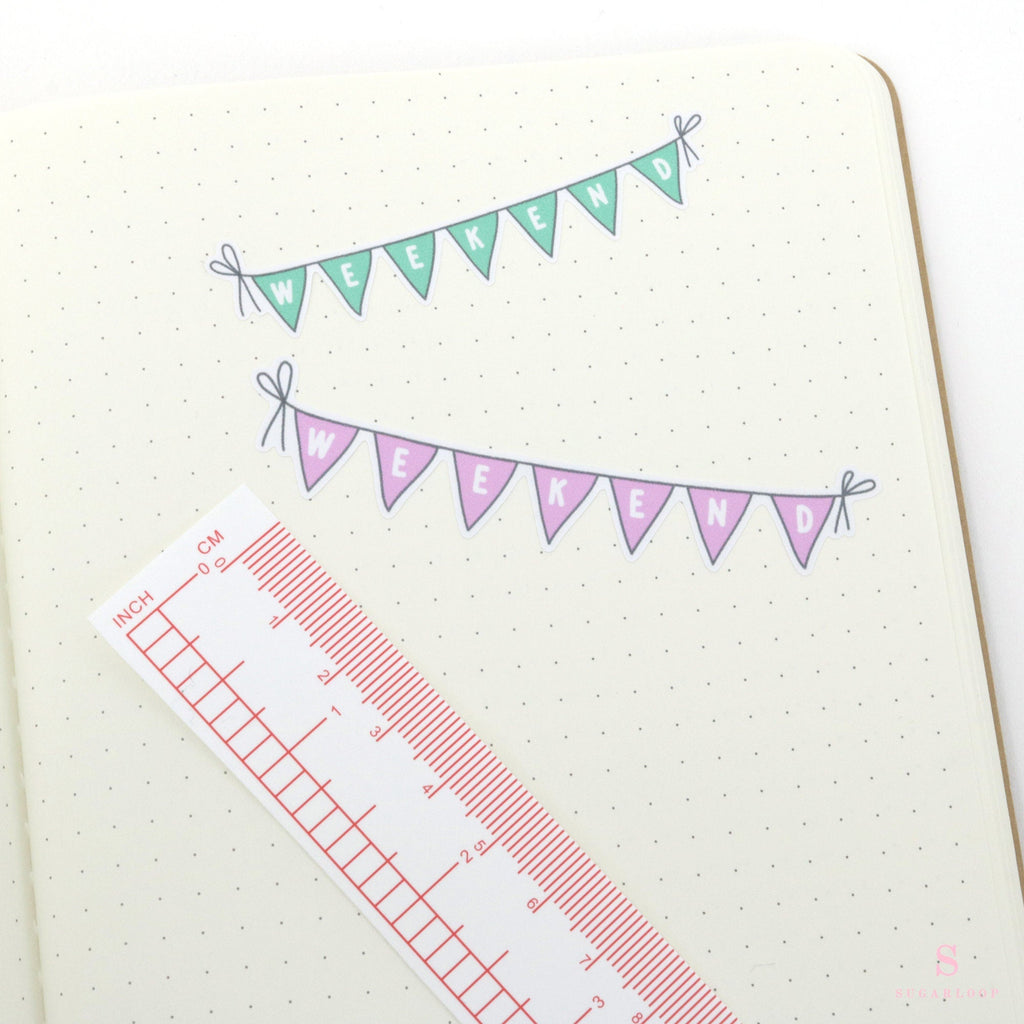 Weekend Bunting Bujo Planner Stickers: 3in (76 mm) Wide