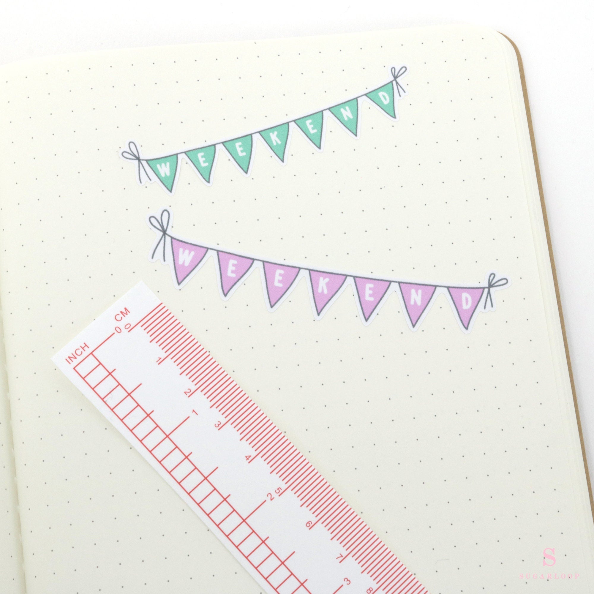 Weekend Bunting Bujo Planner Stickers: 3in (76 mm) Wide