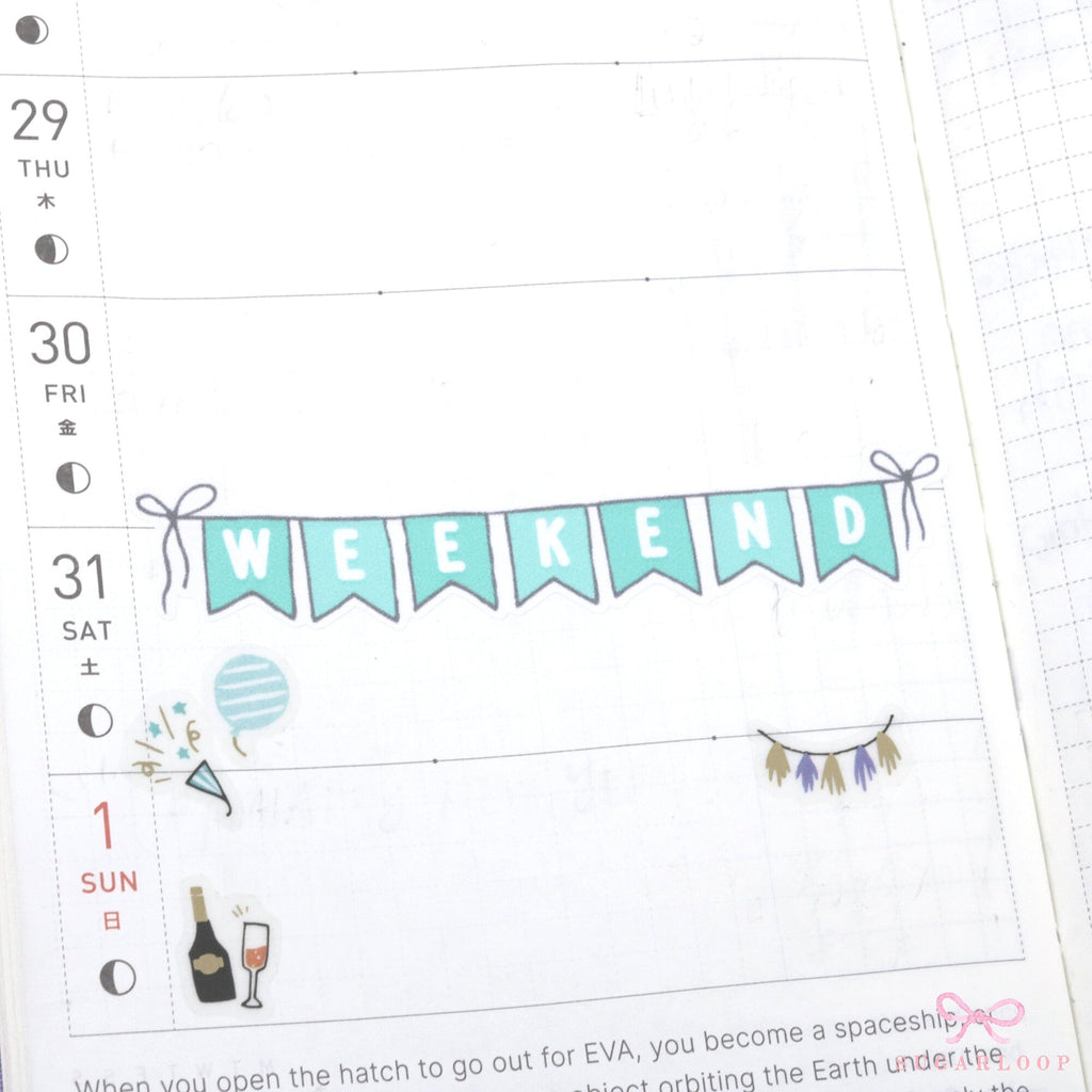 Weekend Bunting Bujo Journal Planner Stickers: 3in (76 mm) Wide
