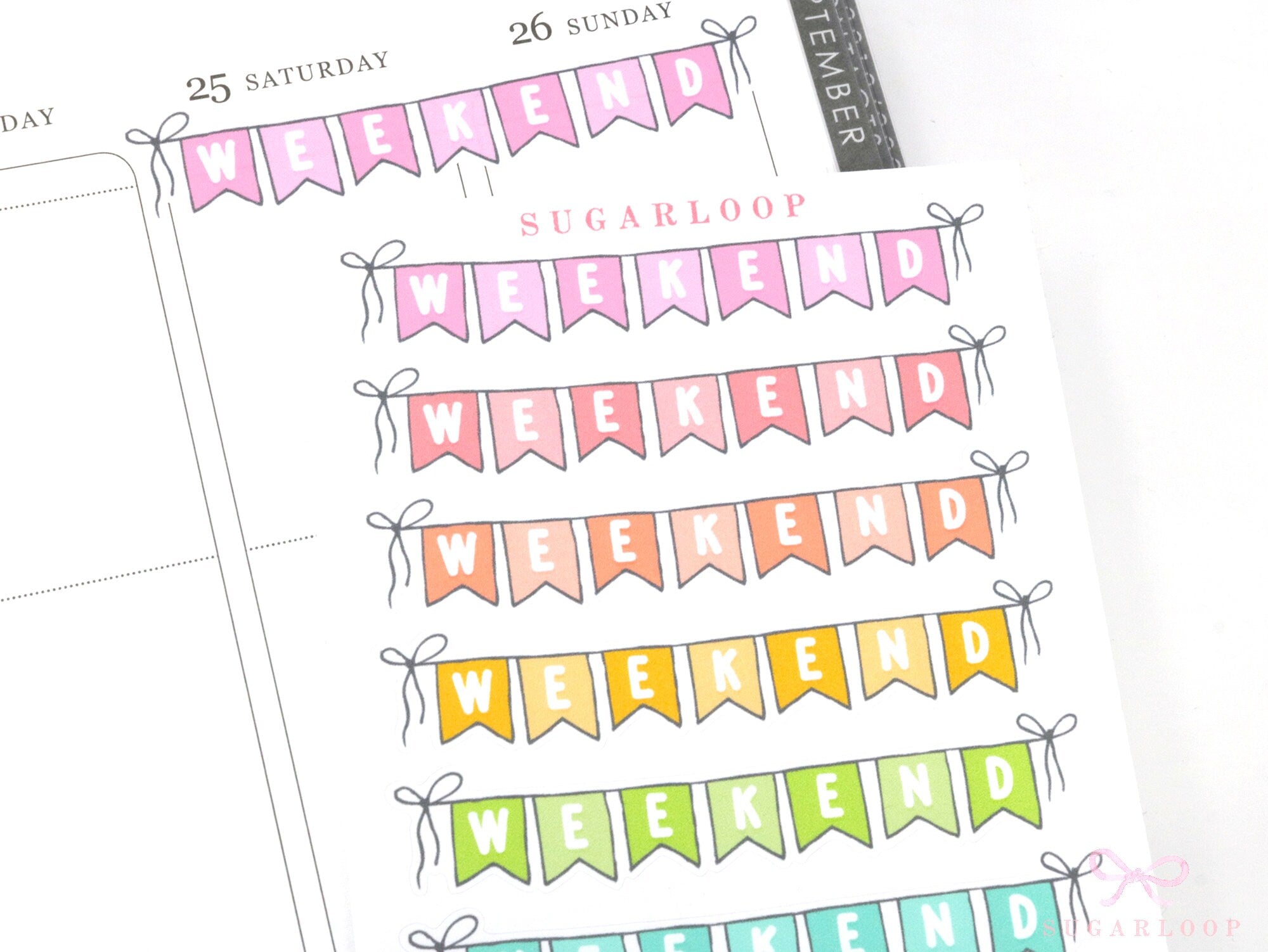 Weekend Bunting Bujo Journal Planner Stickers: 3in (76 mm) Wide