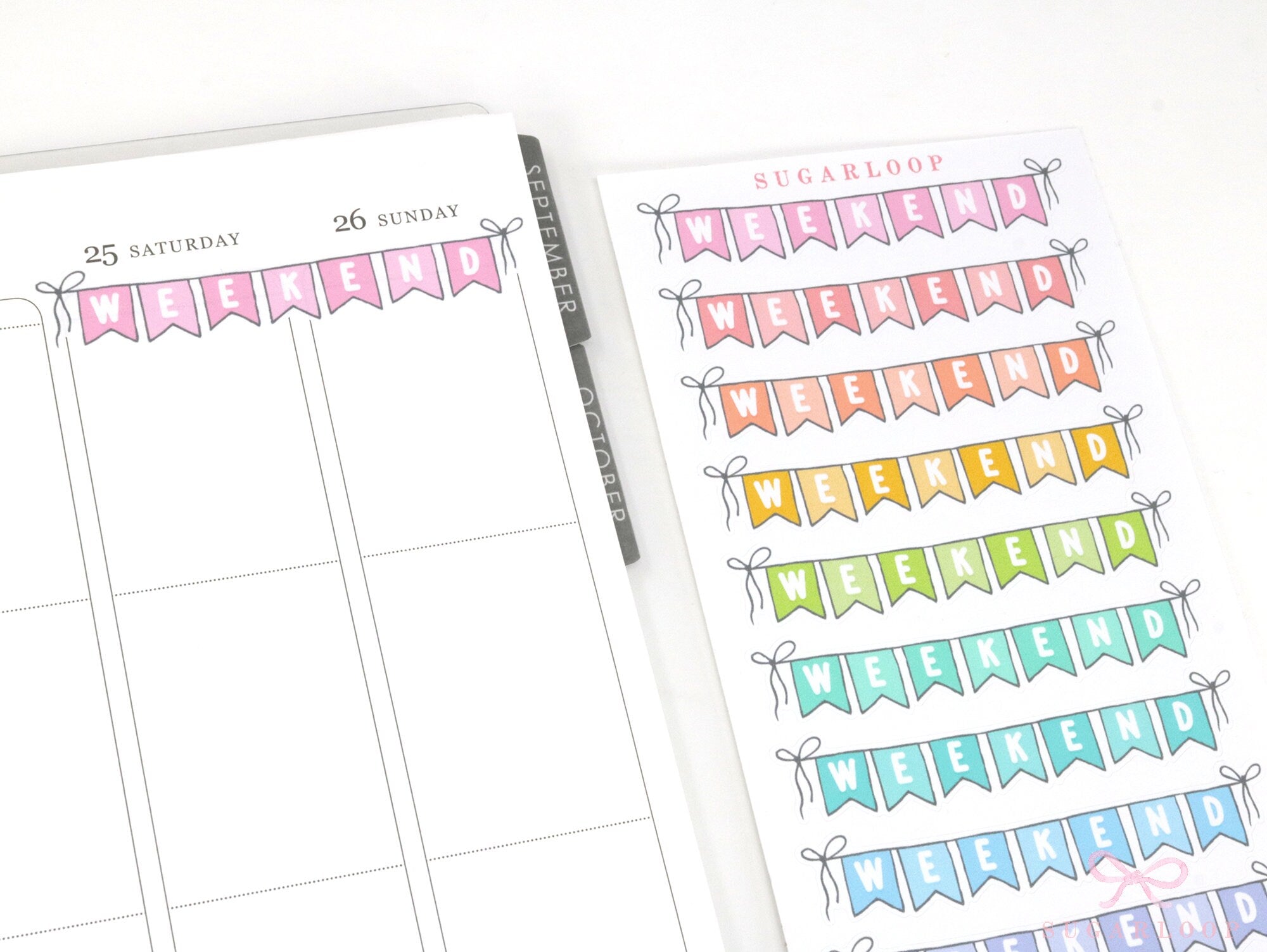 Weekend Bunting Bujo Journal Planner Stickers: 3in (76 mm) Wide