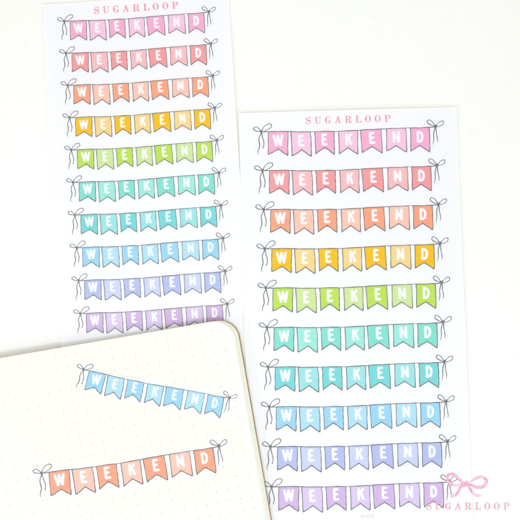 Weekend Bunting Bujo Journal Planner Stickers: 3in (76 mm) Wide