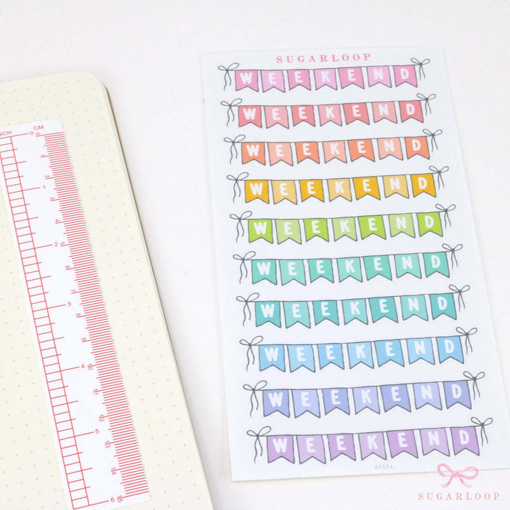 Weekend Bunting Bujo Journal Planner Stickers: 3in (76 mm) Wide