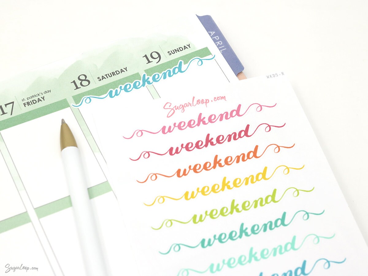 Weekend Bunting Bujo Planner Stickers: 2in (50 mm) 2.5in (60 mm) 3.25in (82 mm)