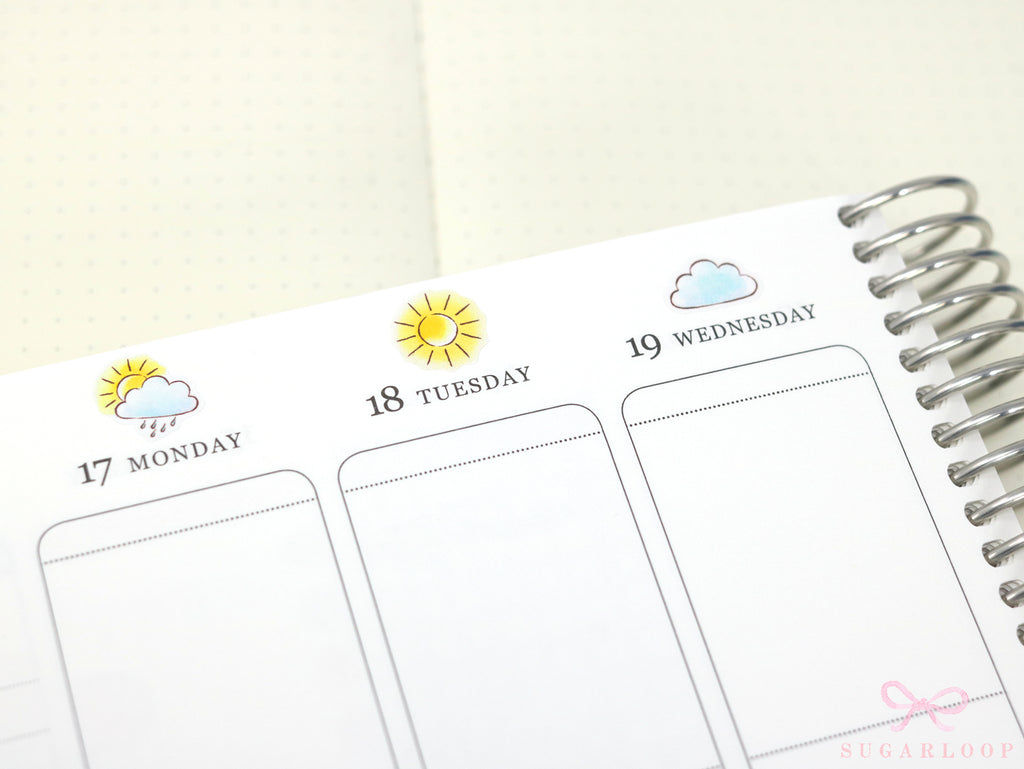 Watercolor Weather Planner and Journal Stickers: Hand Drawn Tracker Icons