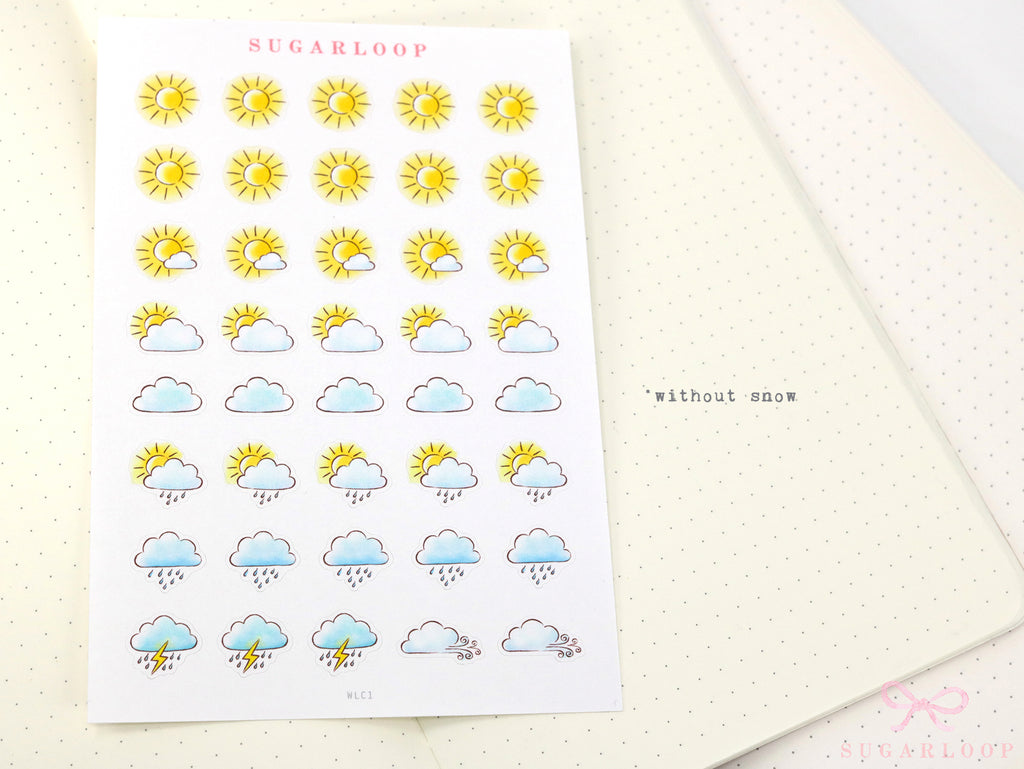 Watercolor Weather Planner and Journal Stickers: Hand Drawn Tracker Icons