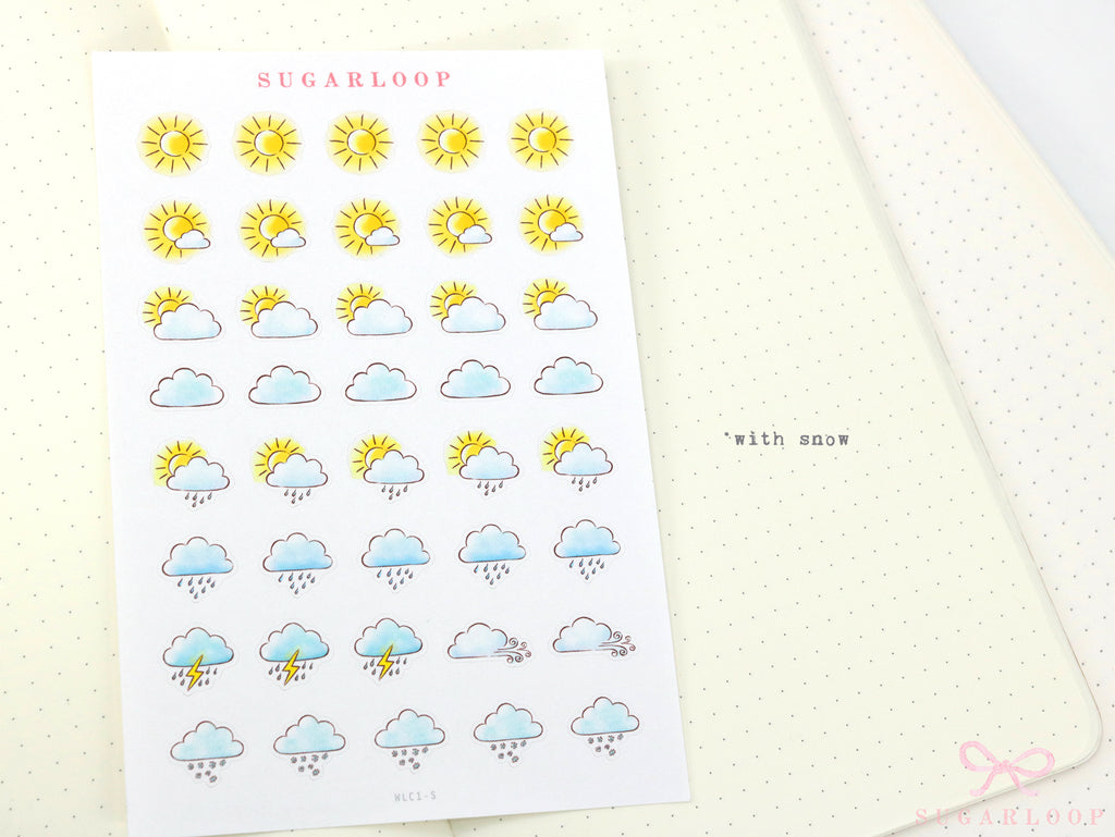 Watercolor Weather Planner and Journal Stickers: Hand Drawn Tracker Icons